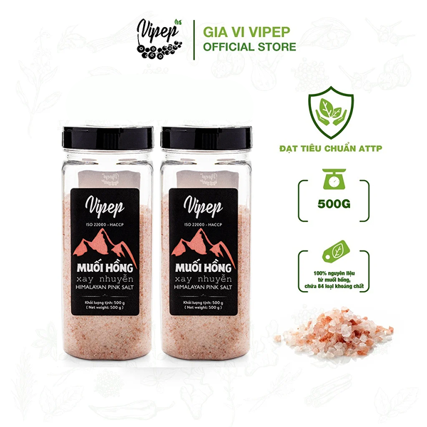 COMBO - 1KG Muối Hồng Himalaya Xay Nhuyễn Vipep Hũ Nhựa